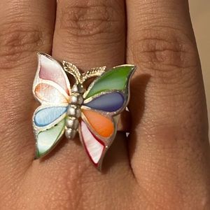 Butterfly, Pink, Orange, Blue, Peach, and Green Opal, Silver 925